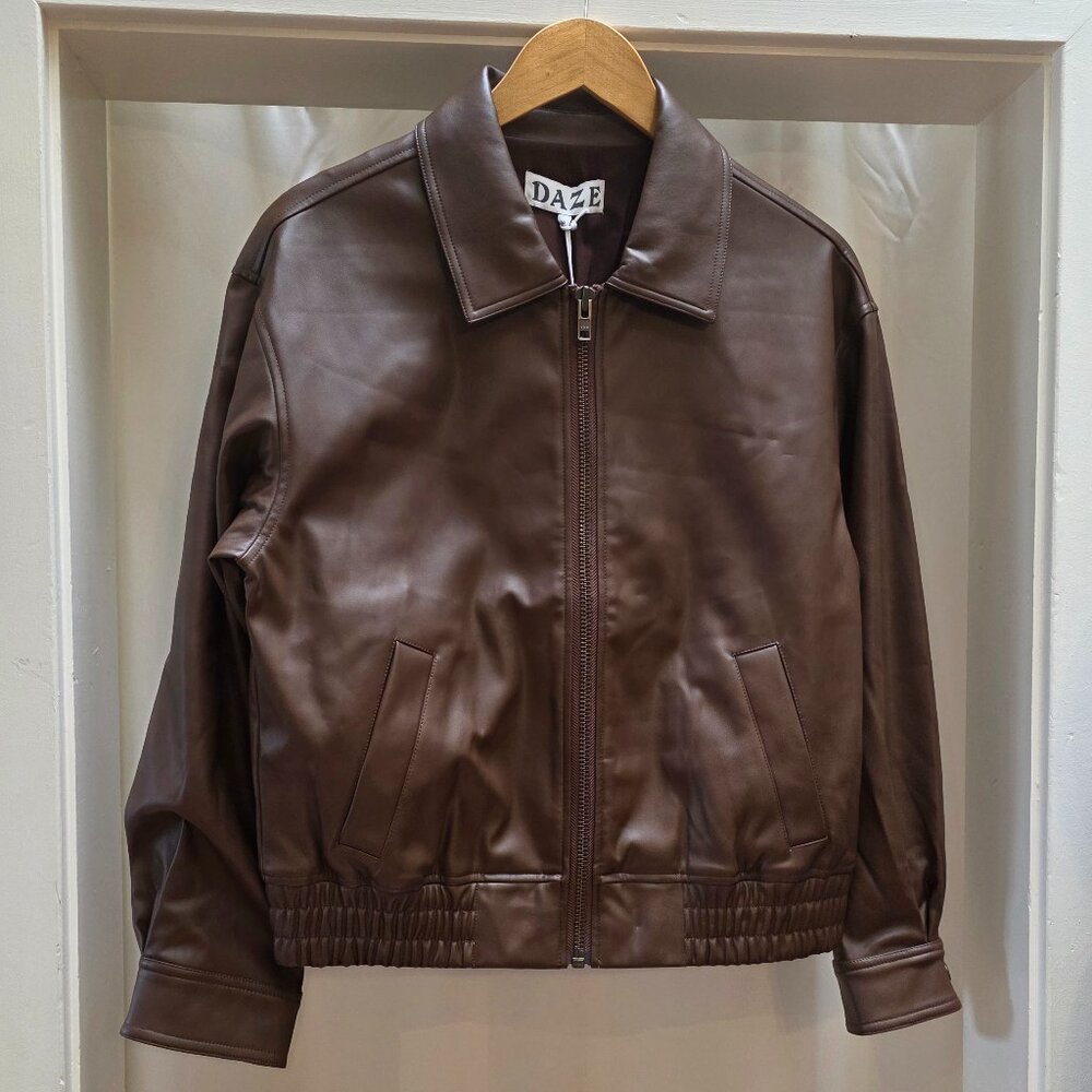 Faux-Leather Bomber Jacket
